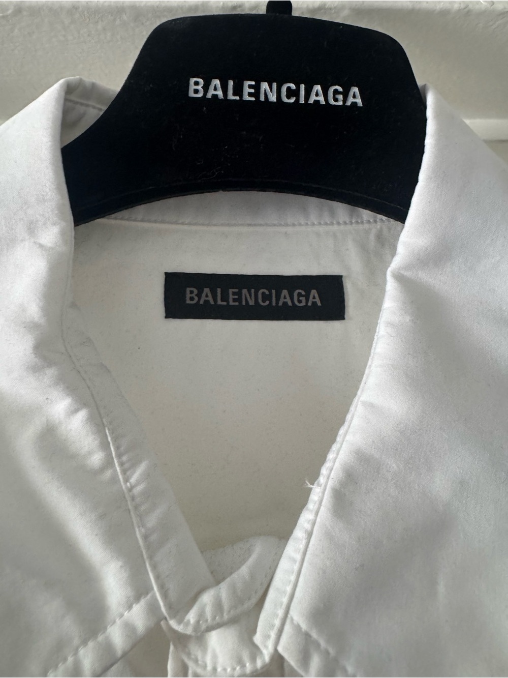 Balenciaga Men’s White Dress Shirt with Classic Collar Over Size Shirt.